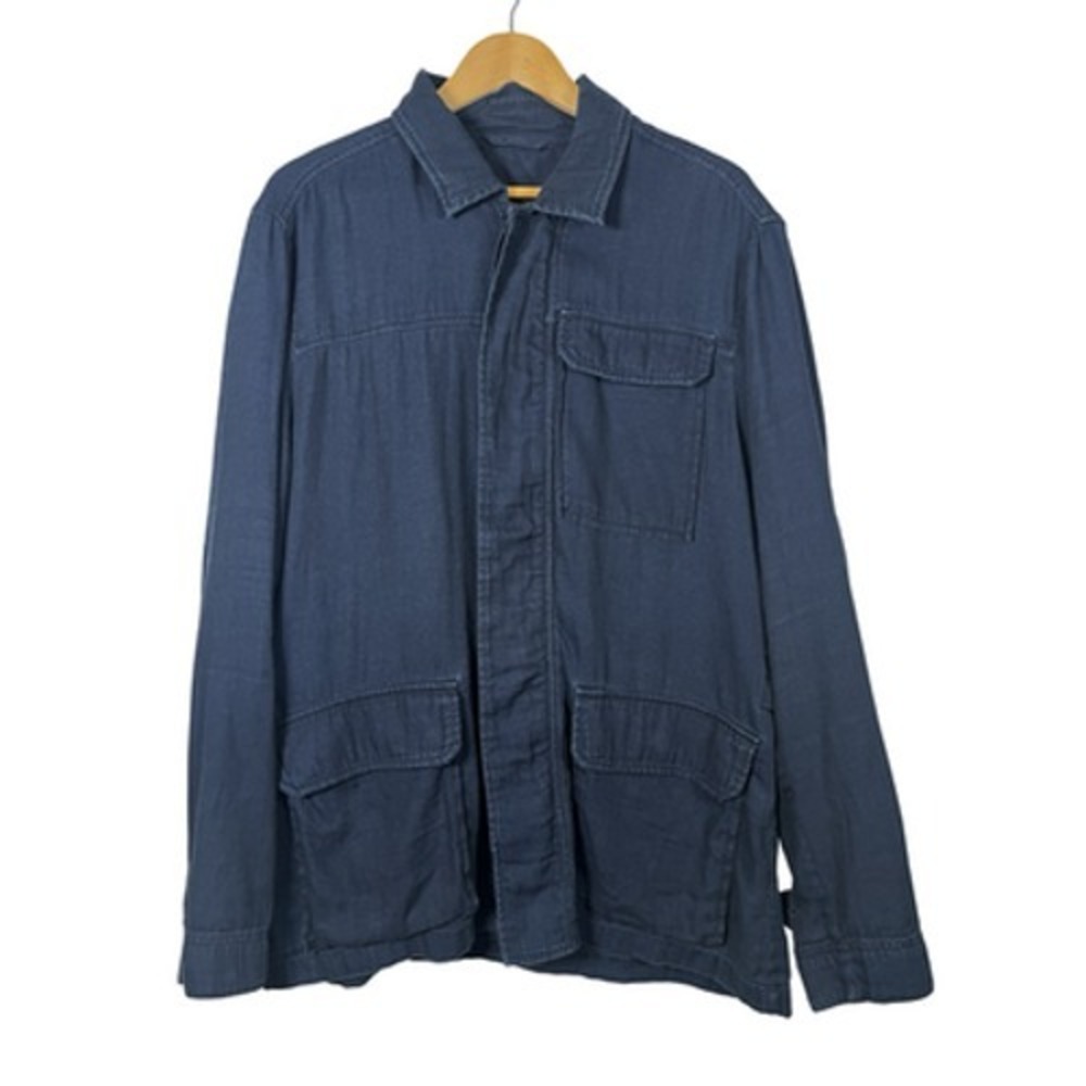 John Varvatos U.S.A. Jacket Mens Large Blue Cotton Chambray Field Military Zip